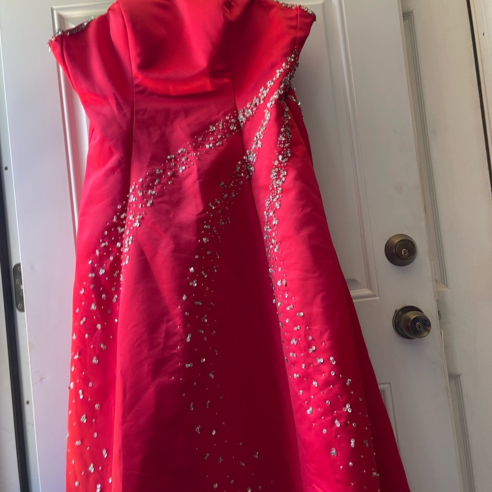 Dark Coral Strapless Prom Gown